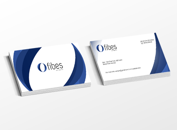 Two business cards for fibes with a modern blue and white design, featuring the company logo, name, and contact information displayed on a clean, minimalist background.
