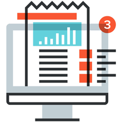 check-email Illustration of a computer monitor displaying a digital receipt with charts and text, plus a red notification bubble showing 3 new alerts—perfect for tracking results from your email campaign.