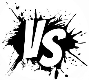 versus The image shows bold white letters VS over a black paint splatter background, symbolizing a versus or competition scenario.