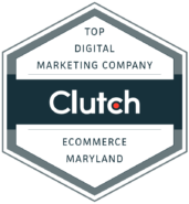 2026 Top Clutch Digital Marketing Company Ecommerce Maryland A hexagonal badge with the Clutch logo in the center, reading Top Digital Marketing Company, Ecommerce, Maryland. The badge features shades of gray and dark blue, symbolizing recognition and awards for outstanding service.